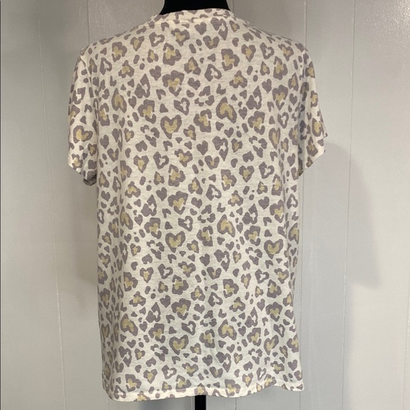 Lucky Brand Tee Shirt Leopard Print Short Sleeve Lavender Yellow Size Large - Picture 8 of 8